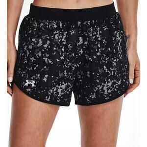 NWT Under Armor M Women’s “Fly-By” printed fitness shorts attached undergarment